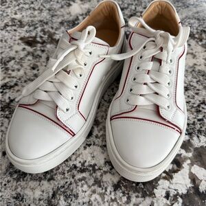 Christian Louboutin White and Red Leather Sneakers Size 5 / 35